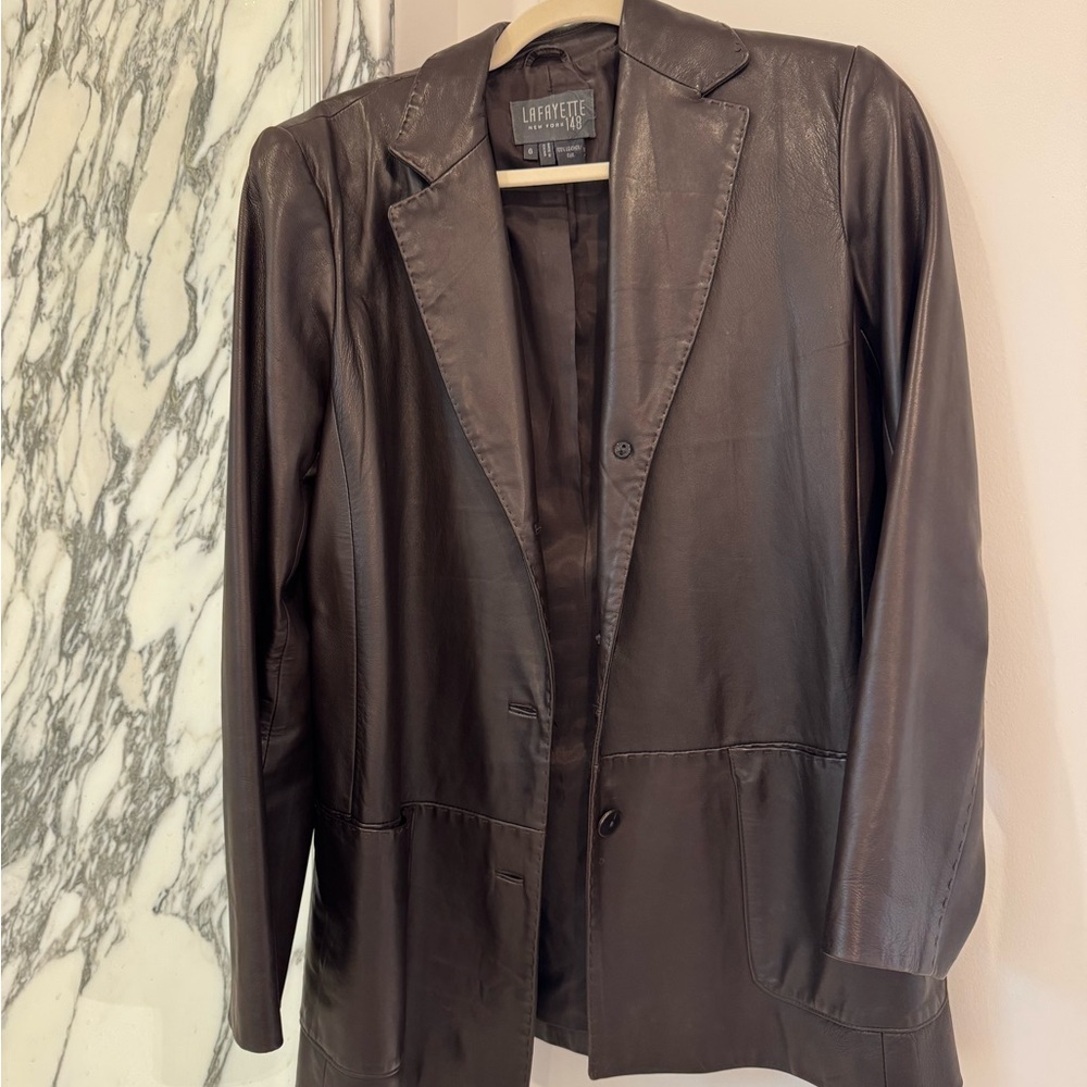 Lafayette 148 New York Chocolate Leather blazer